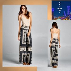 Patterned Palazzo Pants Women Sz L/XL Cream/black